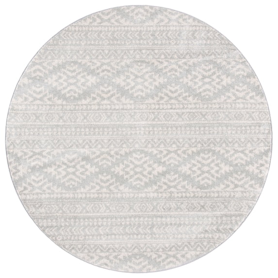 SAFAVIEH Tulum Lakisha Oriental Area Rug, Light Grey/Ivory, 12' x 12' Round