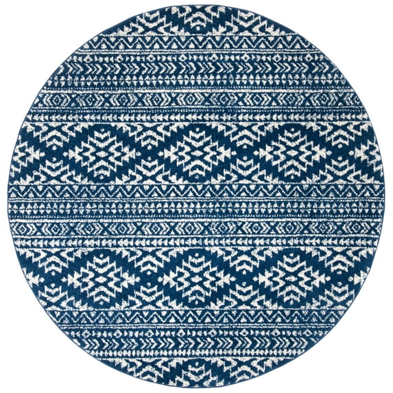 SAFAVIEH Tulum Lakisha Oriental Area Rug, Navy/Ivory, 5' x 5' Round