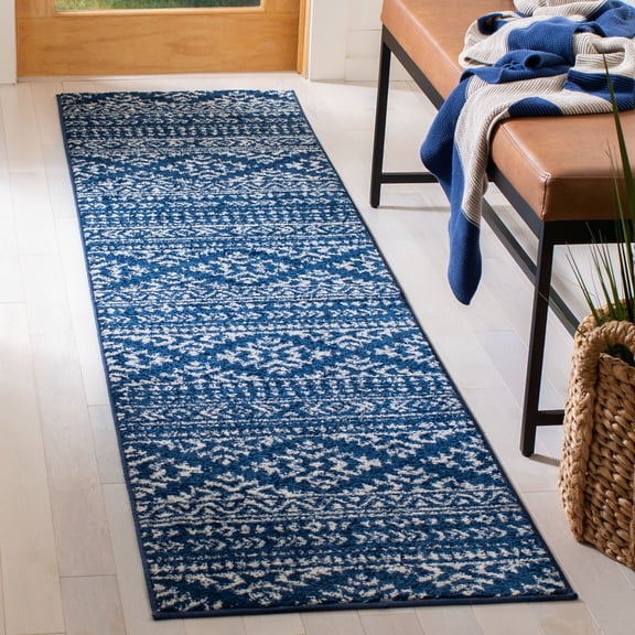 SAFAVIEH Tulum Lakisha Southwestern Runner Rug, Navy/Ivory, 2' x 5'