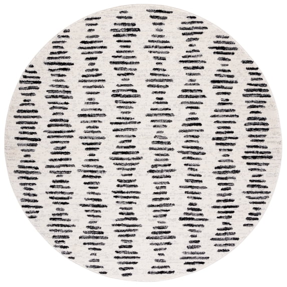 SAFAVIEH Tulum Lancaster Geometric Striped Area Rug, Ivory/Black, 8' x 8' Round