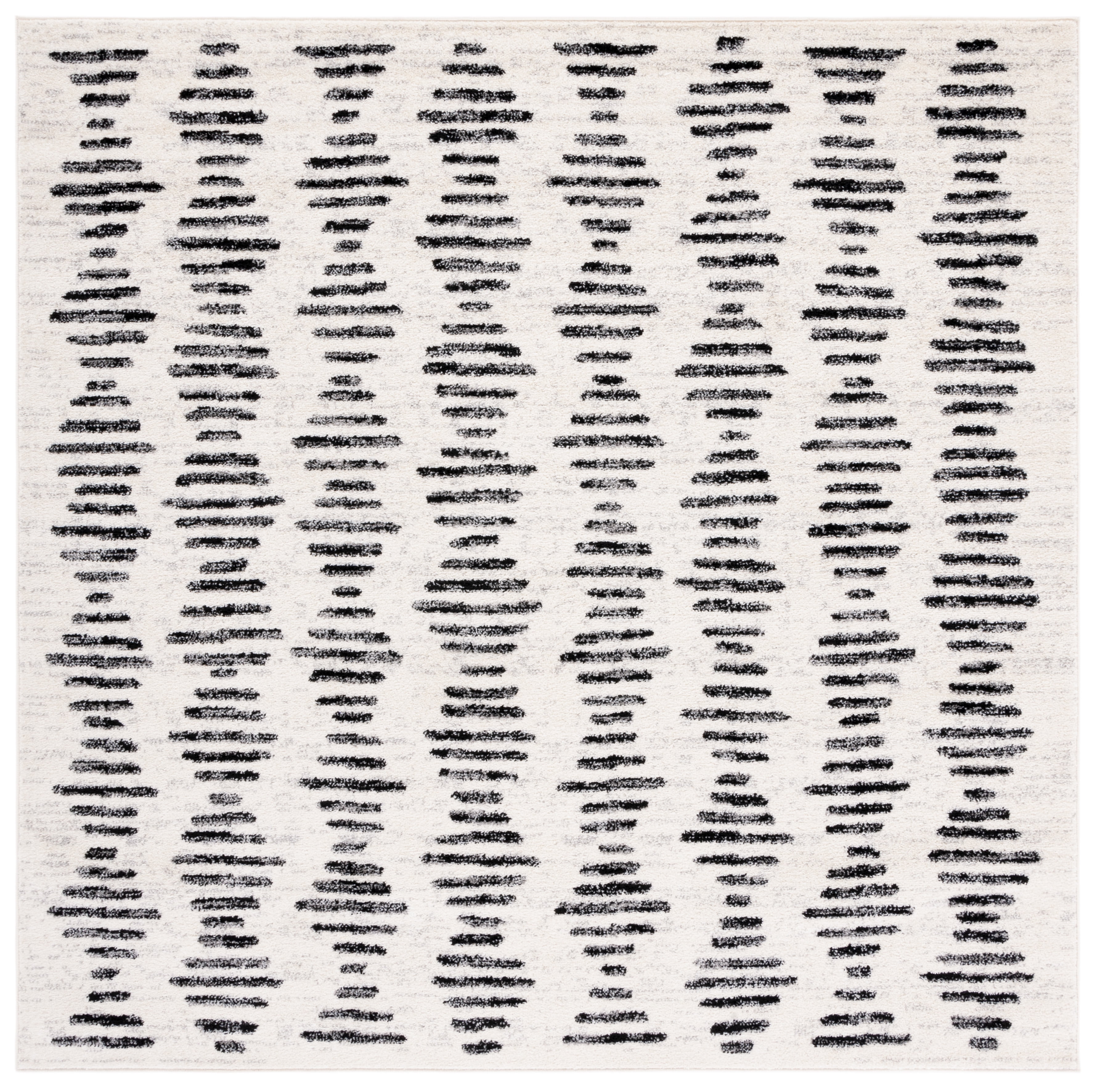 Tulum Ivory and Black 8' x 8' Square Synthetic Area Rug