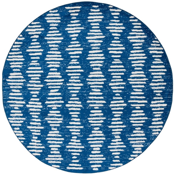 SAFAVIEH Tulum Lancaster Geometric Striped Area Rug, Navy/Ivory, 6'7" x 6'7" Round