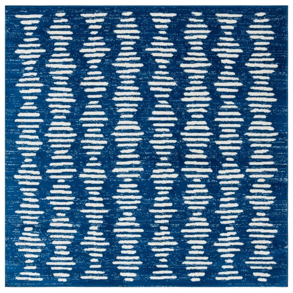 SAFAVIEH Tulum Lancaster Geometric Striped Area Rug, Navy/Ivory, 6'7" x 6'7" Square