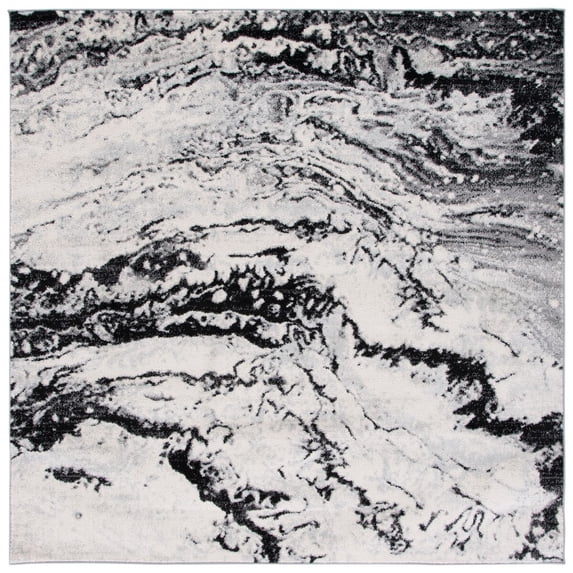 SAFAVIEH Tulum Liz Abstract Area Rug, 6'7" x 6'7" Square, Ivory/Black
