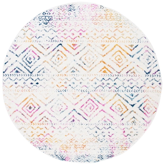 SAFAVIEH Tulum Merletta Moroccan Geometric Area Rug, 3' x 3' Round, Ivory/Fuchsia