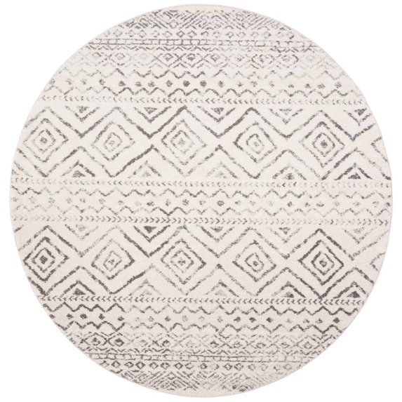 SAFAVIEH Tulum Merletta Moroccan Geometric Area Rug, 3' x 3' Round, Ivory/Grey