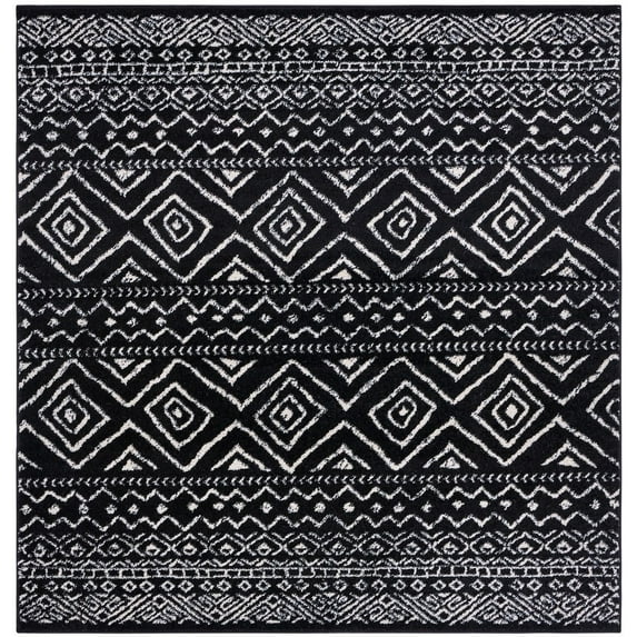 SAFAVIEH Tulum Merletta Moroccan Geometric Area Rug, 3' x 3' Square, Black/Ivory