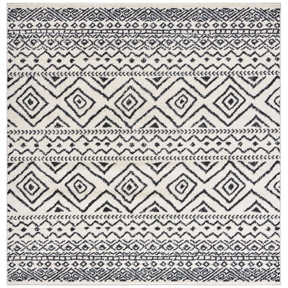 SAFAVIEH Tulum Merletta Moroccan Geometric Area Rug, 3' x 3' Square, Ivory/Black