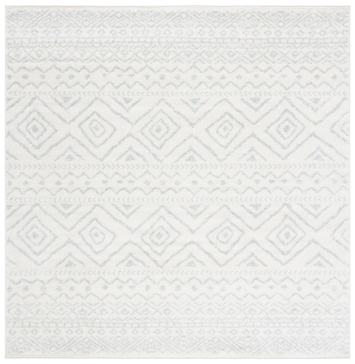 Ivory and Light Grey Hand-Knotted Square Synthetic Area Rug