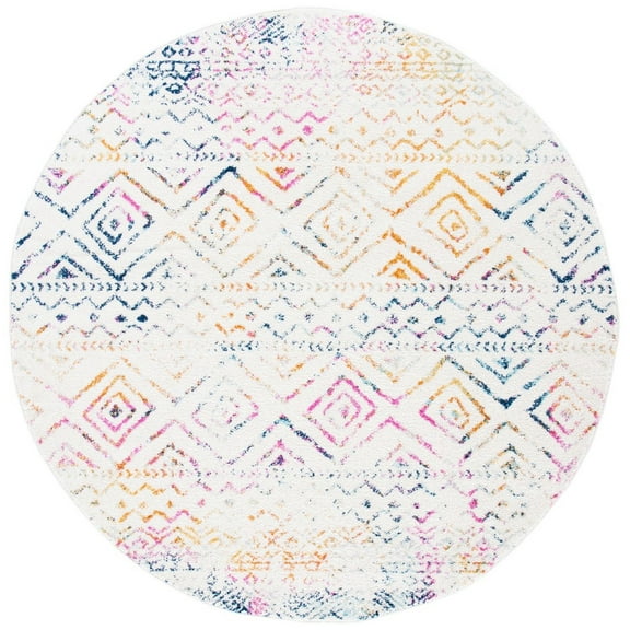 SAFAVIEH Tulum Merletta Moroccan Geometric Area Rug, 5' x 5' Round, Ivory/Fuchsia