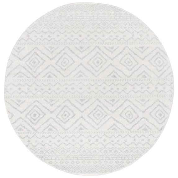 SAFAVIEH Tulum Merletta Moroccan Geometric Area Rug, 5' x 5' Round, Ivory/Light Grey