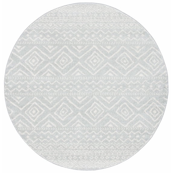 SAFAVIEH Tulum Merletta Moroccan Geometric Area Rug, 5' x 5' Round, Light Grey/Ivory