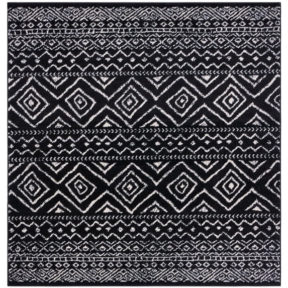 SAFAVIEH Tulum Merletta Moroccan Geometric Area Rug, 5' x 5' Square, Black/Ivory