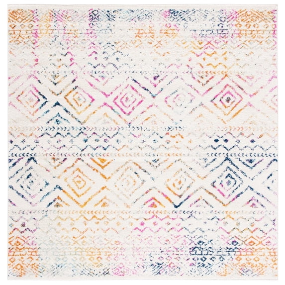 SAFAVIEH Tulum Merletta Moroccan Geometric Area Rug, 8' x 8' Square, Ivory/Fuchsia