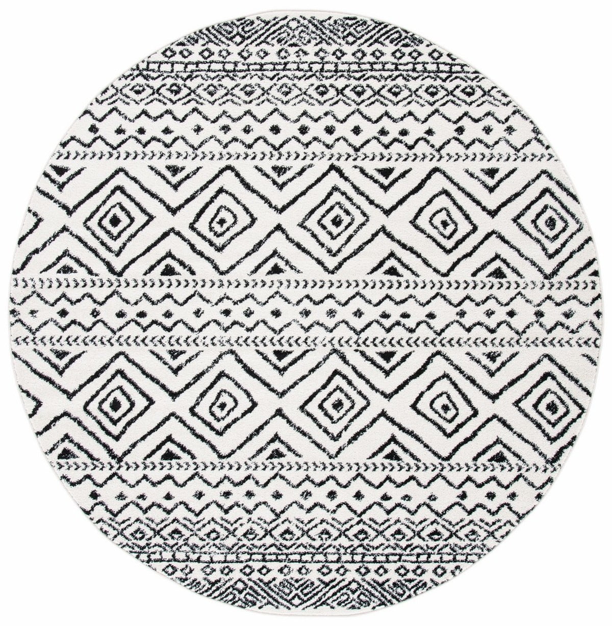 SAFAVIEH Tulum Merletta Moroccan Geometric Area Rug, 9' x 9' Round, Ivory/Black