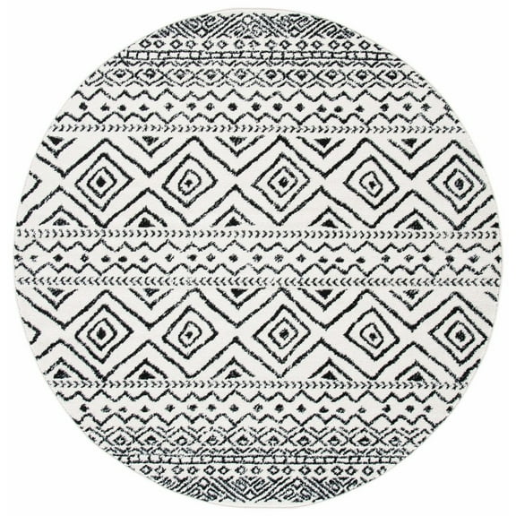 SAFAVIEH Tulum Merletta Moroccan Geometric Area Rug, 9' x 9' Round, Ivory/Black