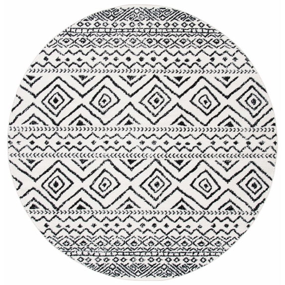 SAFAVIEH Tulum Merletta Moroccan Geometric Area Rug, 9' x 9' Round, Ivory/Black
