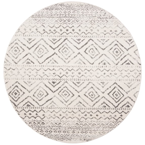 SAFAVIEH Tulum Merletta Moroccan Geometric Area Rug, 9' x 9' Round, Ivory/Grey