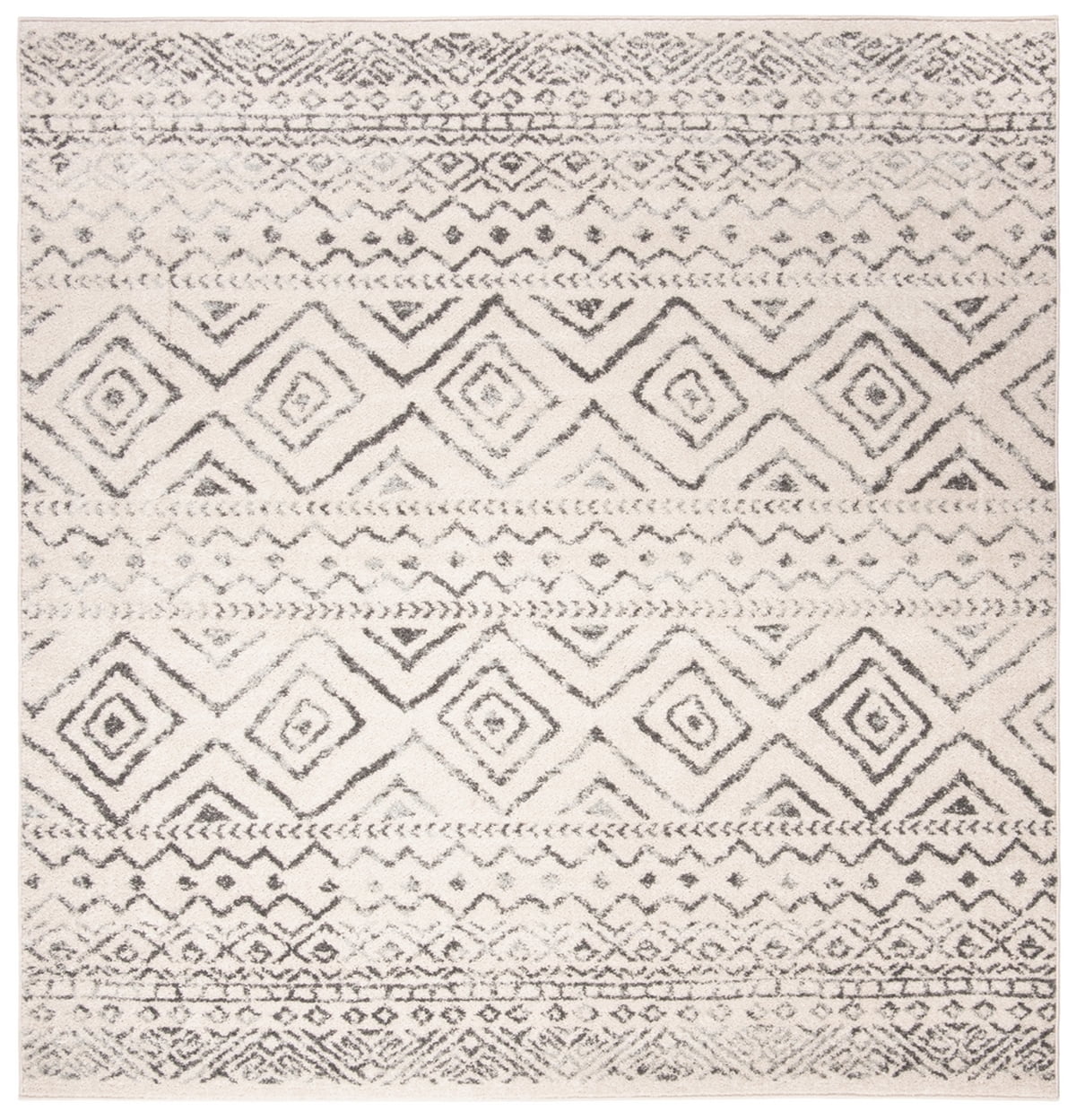 Ivory & Grey Geometric Square Synthetic Area Rug - Easy Care 9' x 9'