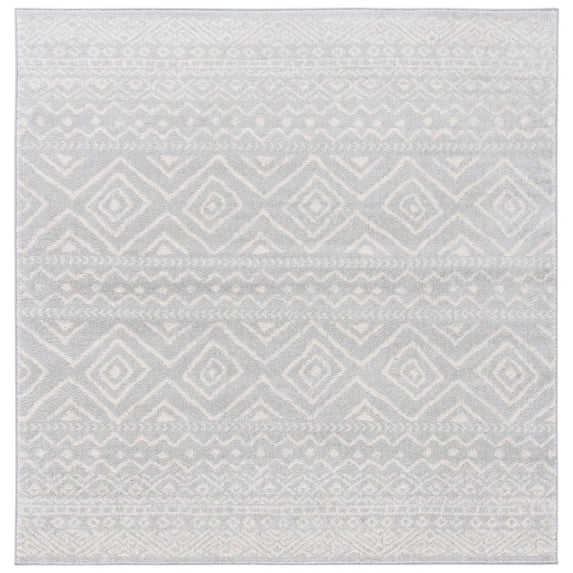 SAFAVIEH Tulum Merletta Moroccan Geometric Area Rug, 9' x 9' Square, Light Grey/Ivory