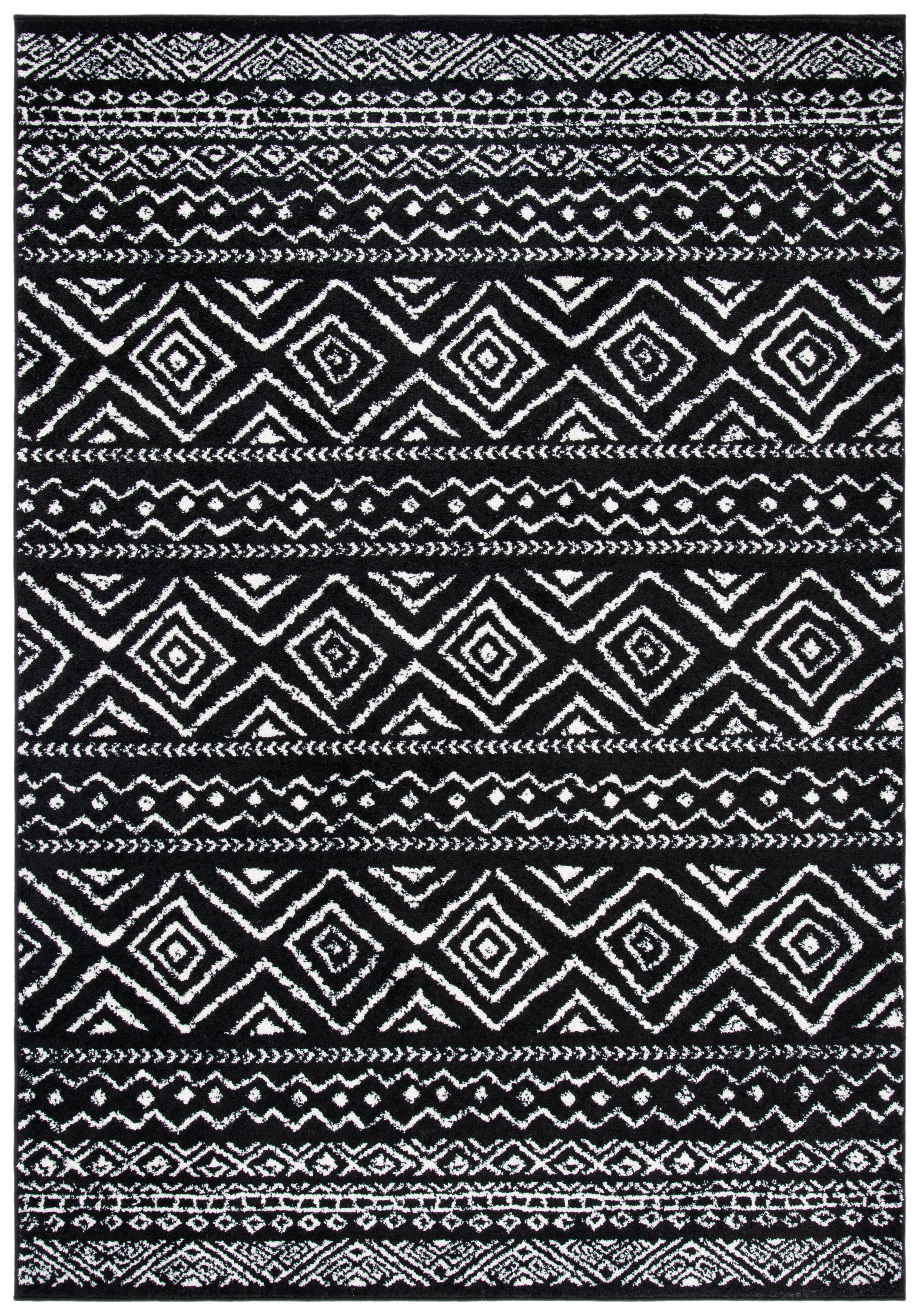 Geometric Black/Ivory Synthetic 8' x 10' Hand-knotted Area Rug