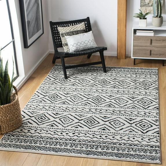 SAFAVIEH Tulum Merletta Moroccan Geometric Area Rug, Ivory/Black, 5'3" x 7'6"