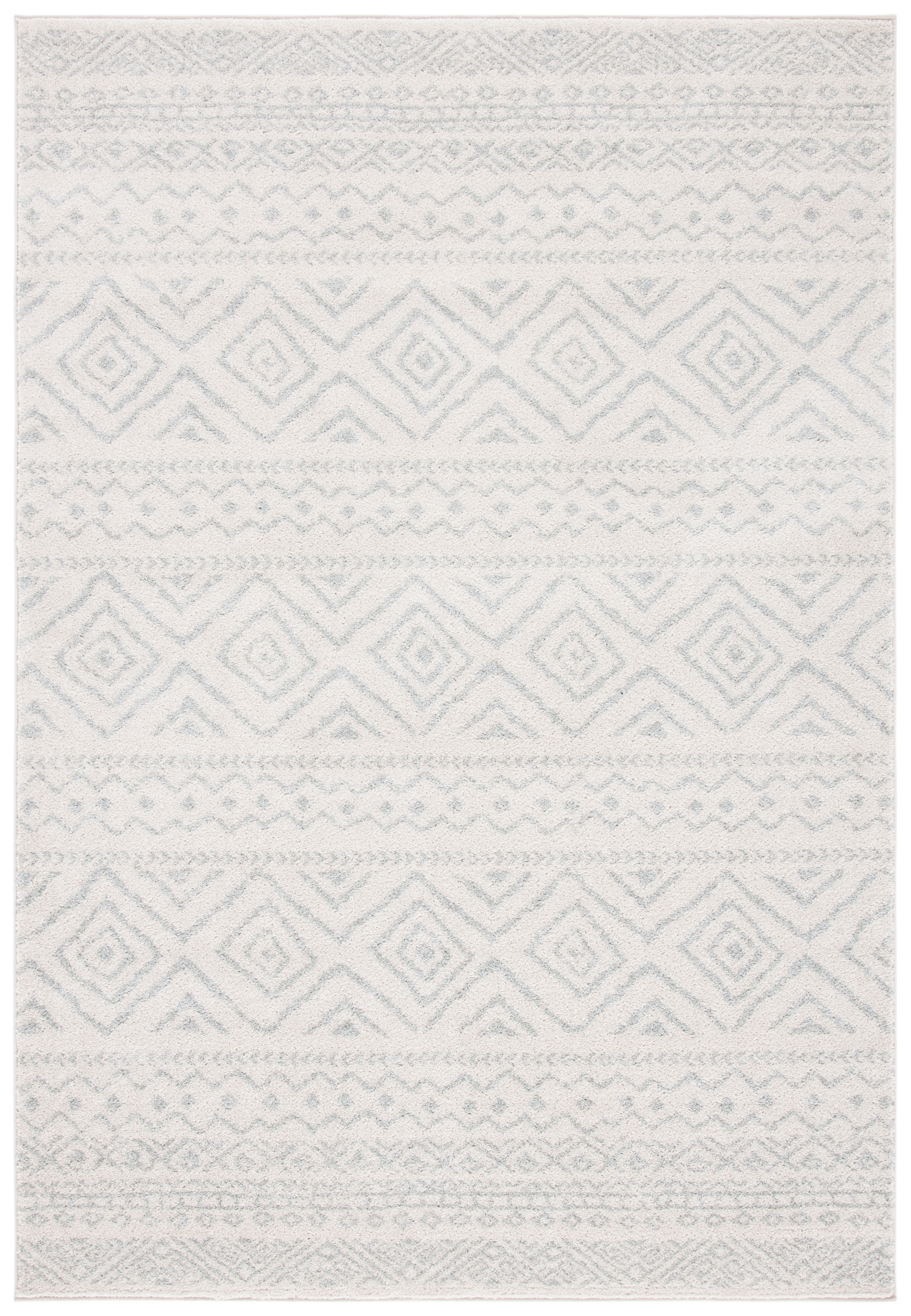 Ivory and Light Grey Geometric 6' x 9' Synthetic Area Rug