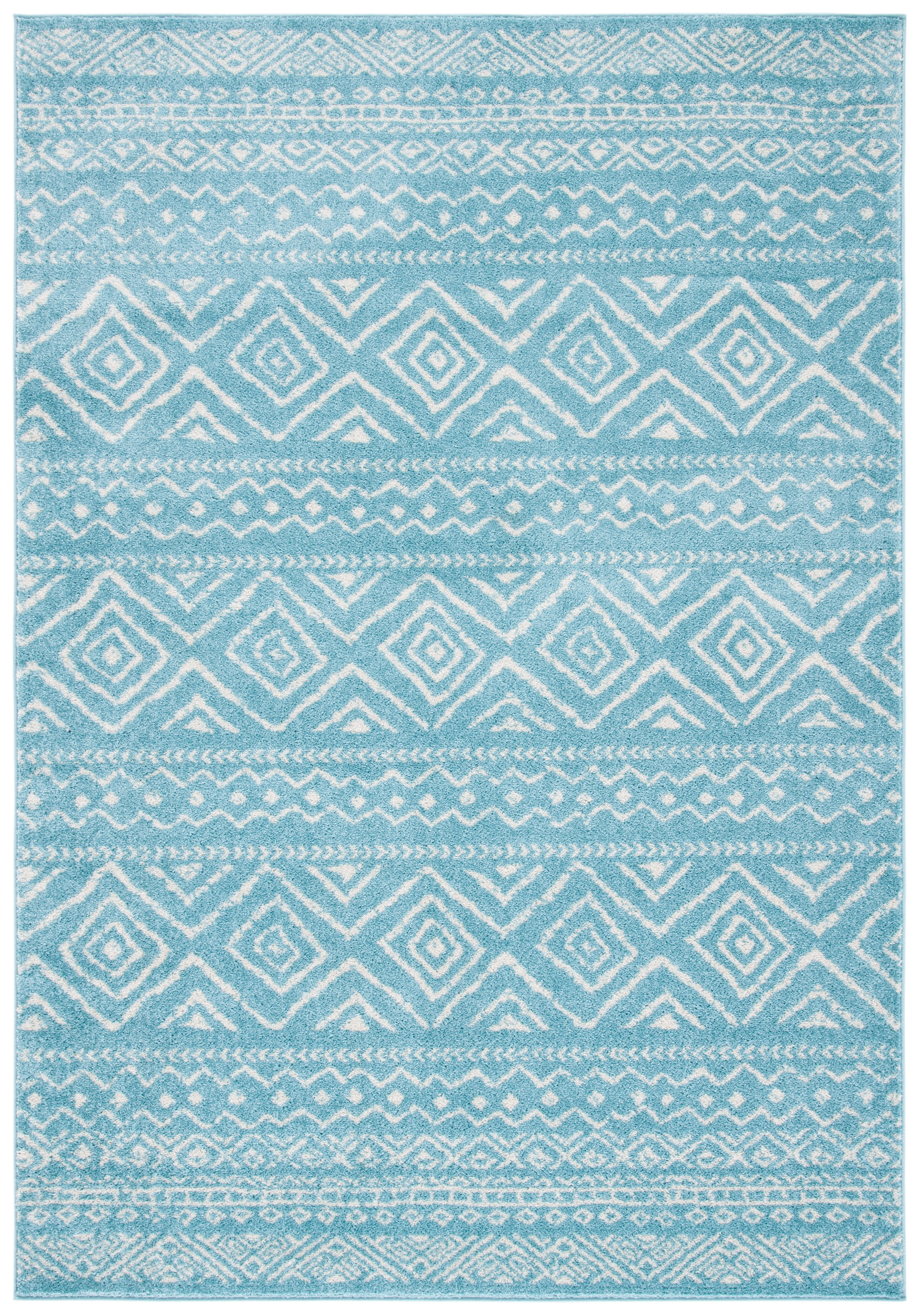 Turquoise and Ivory Hand-knotted Synthetic 8' x 10' Area Rug