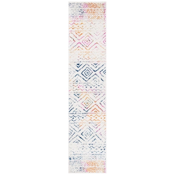 SAFAVIEH Tulum Merletta Moroccan Geometric Runner, 2' x 10', Ivory/Fuchsia