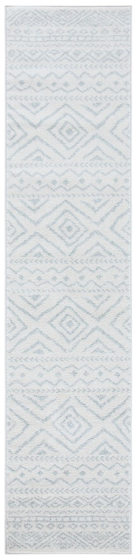 Ivory and Light Grey Geometric Runner Rug, 2' x 15'