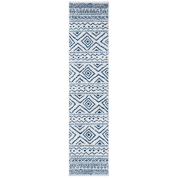 SAFAVIEH Tulum Merletta Moroccan Geometric Runner, 2' x 15', Ivory/Navy
