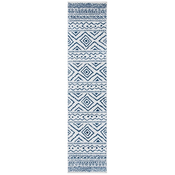 SAFAVIEH Tulum Merletta Moroccan Geometric Runner, 2' x 15', Ivory/Navy