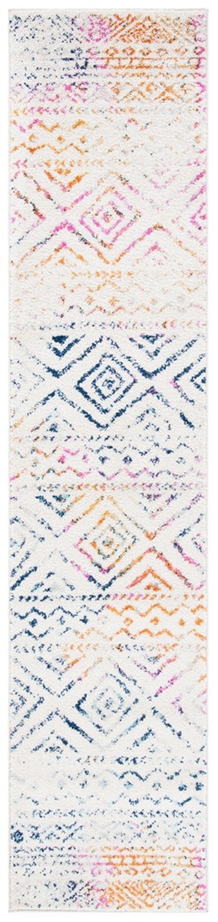 Ivory and Fuchsia Geometric Runner Rug, 2' x 7'