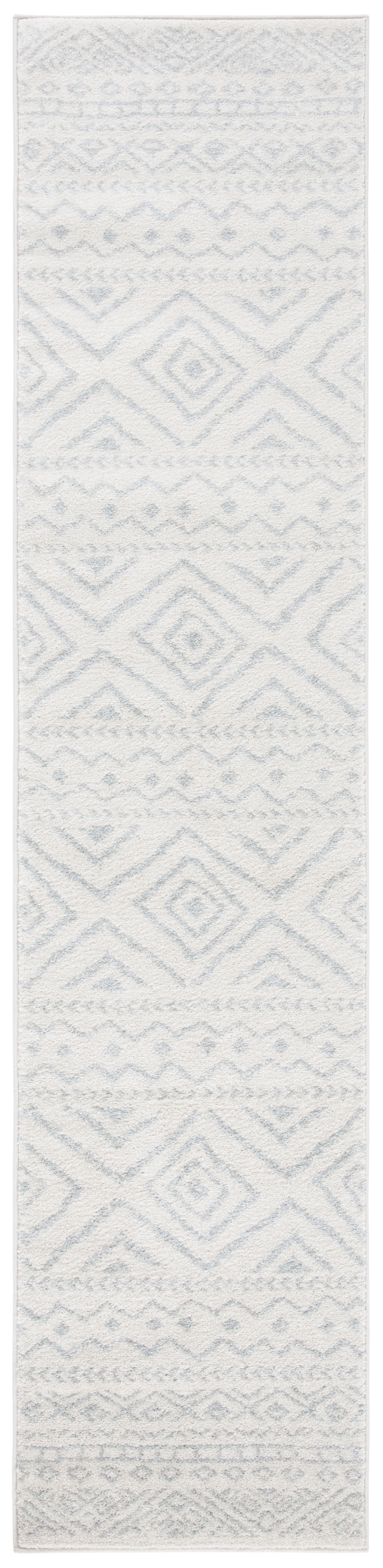 Ivory and Light Grey Geometric Synthetic Runner Rug, 2' x 9'