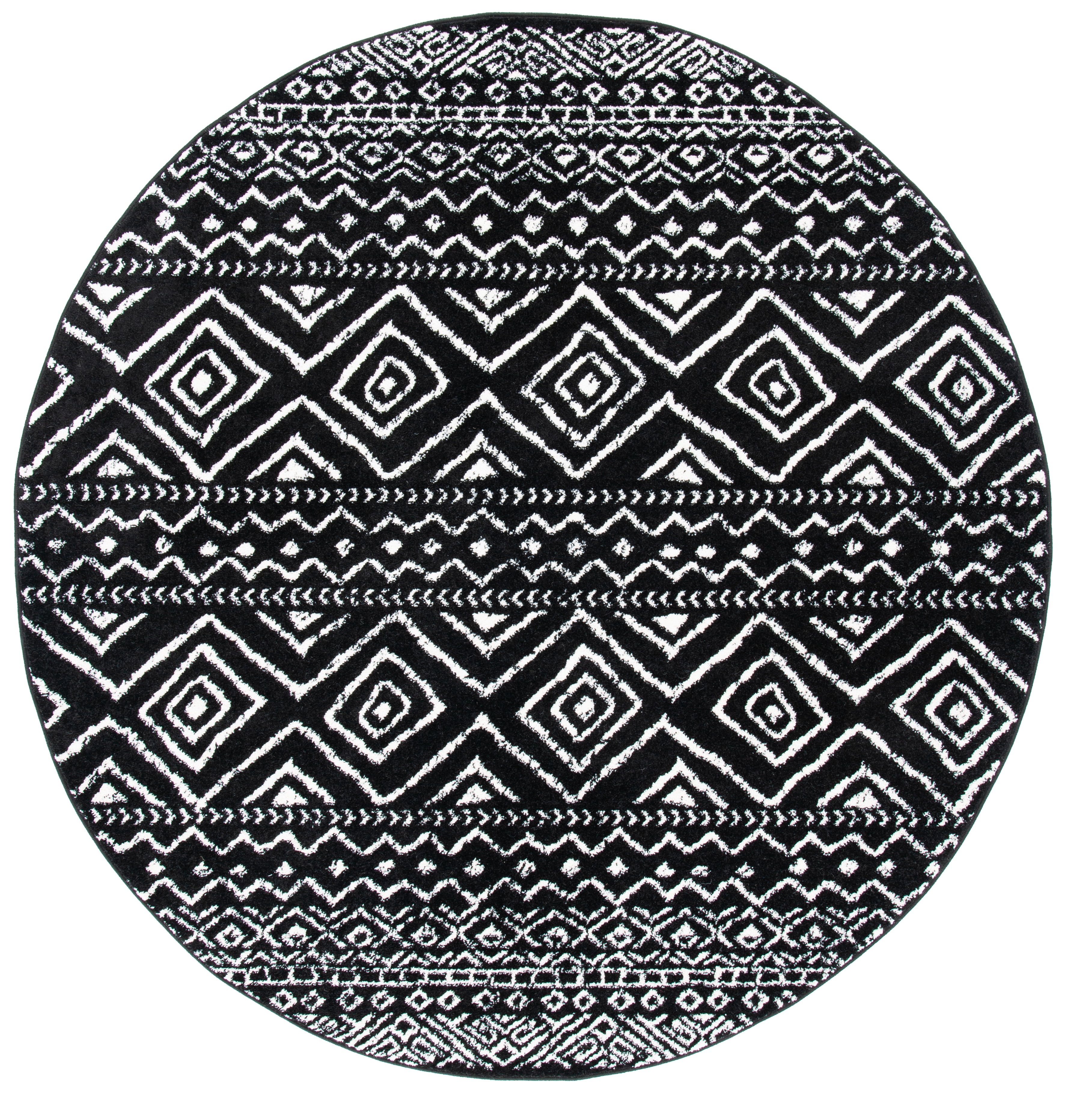 SAFAVIEH Tulum Merletta Oriental Area Rug, Black/Ivory, 5' x 5' Round