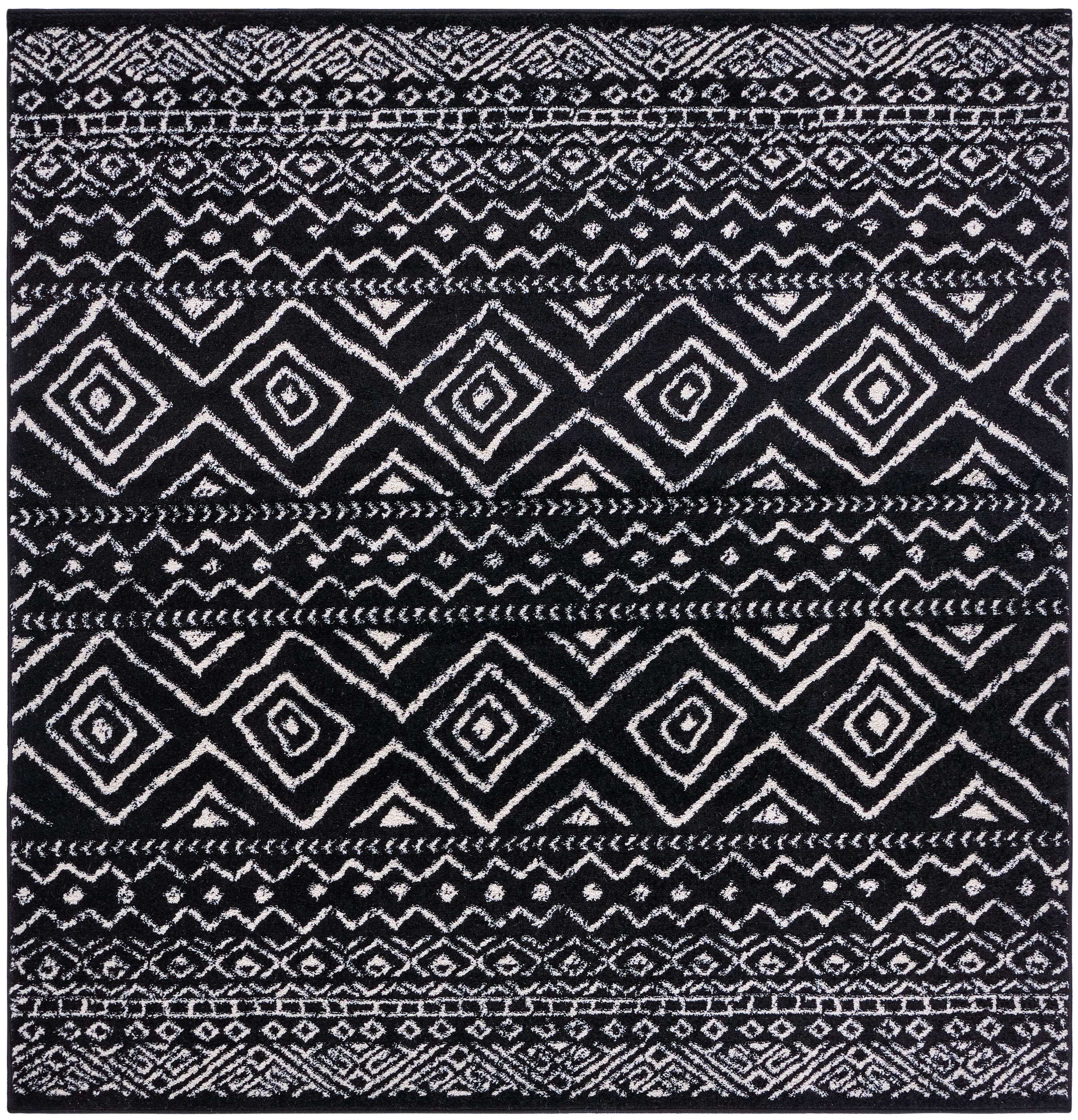 SAFAVIEH Tulum Merletta Oriental Area Rug, Black/Ivory, 6'7" x 6'7" Square