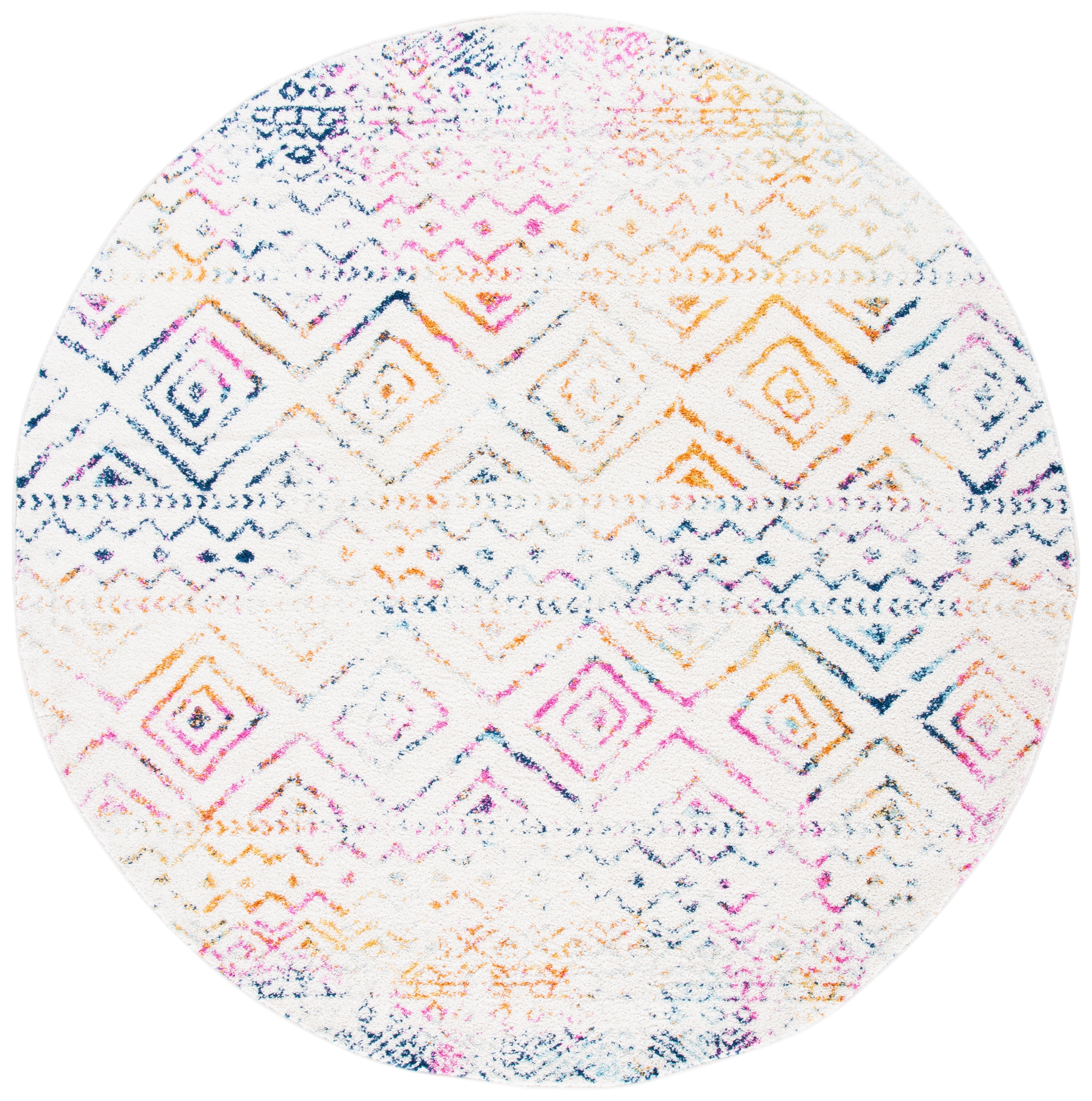 SAFAVIEH Tulum Merletta Oriental Area Rug, Ivory/Fuchsia, 8' x 8' Round