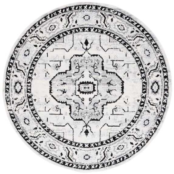 SAFAVIEH Tulum Nathan Oriental Area Rug, Ivory Grey/Charcoal, 6'7" x 6'7" Round
