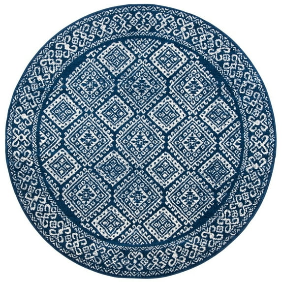 SAFAVIEH Tulum Ophelia Bordered Geometric Area Rug, 10' x 10' Round, Navy/Ivory