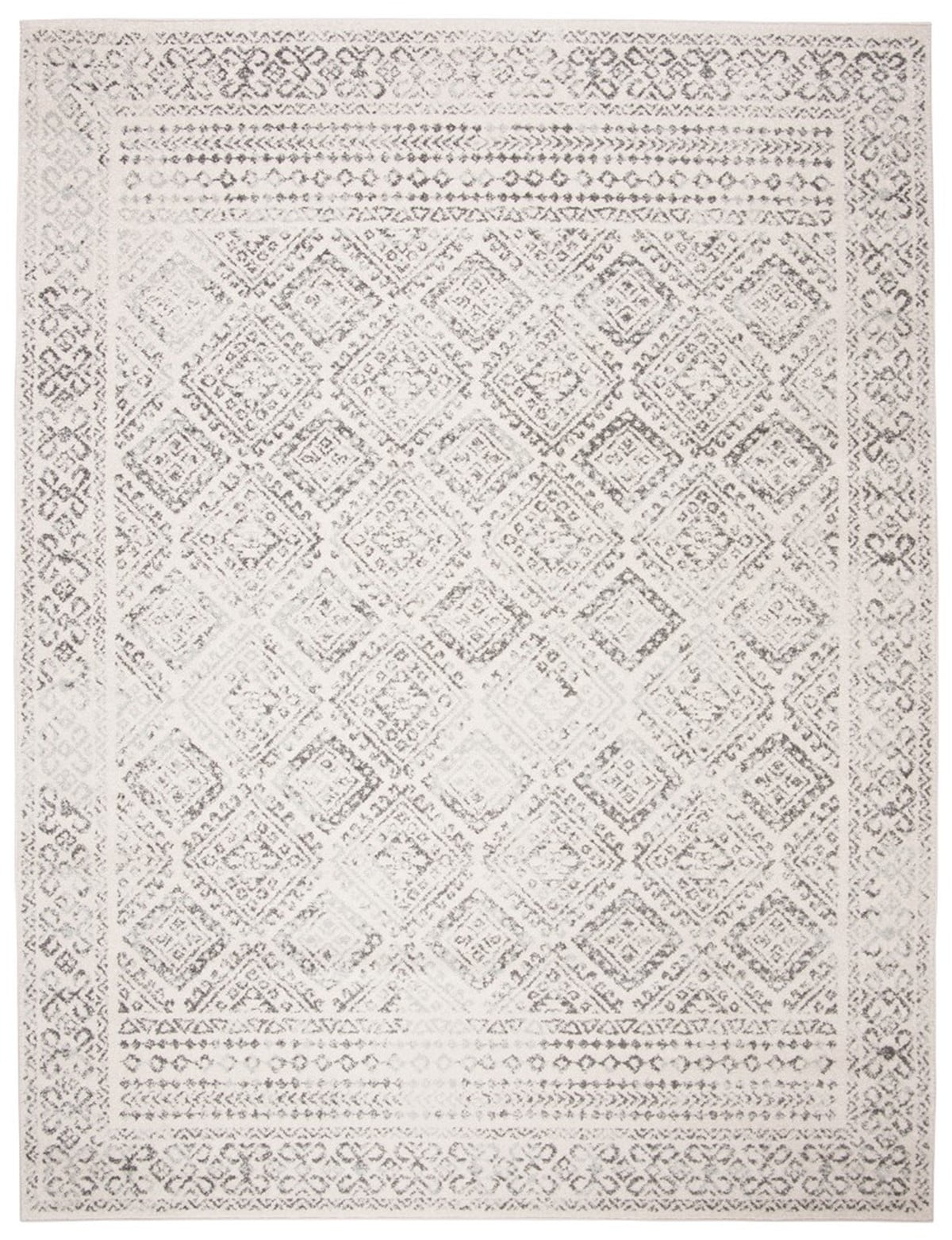 Ivory and Grey Moroccan Boho Distressed 12' x 15' Area Rug