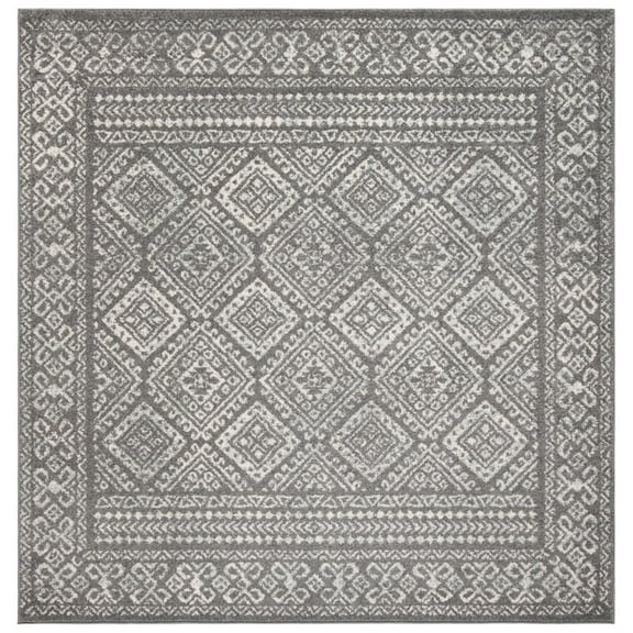 SAFAVIEH Tulum Ophelia Bordered Geometric Area Rug, 3' x 3' Square, Dark Grey/Ivory