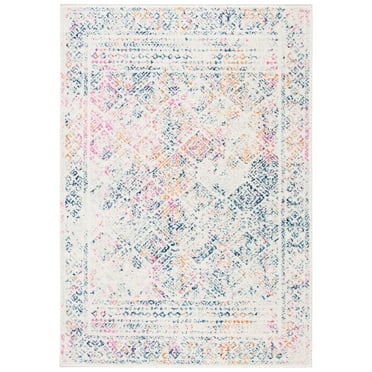 SAFAVIEH Tulum Ophelia Bordered Geometric Area Rug, 4' x 6', Ivory/Dark Blue