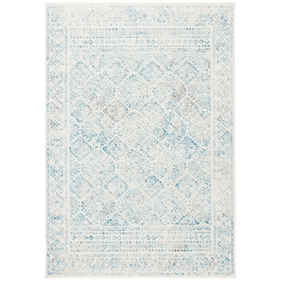 SAFAVIEH Tulum Ophelia Bordered Geometric Area Rug, 5'3" x 7'6", Ivory/Turquoise