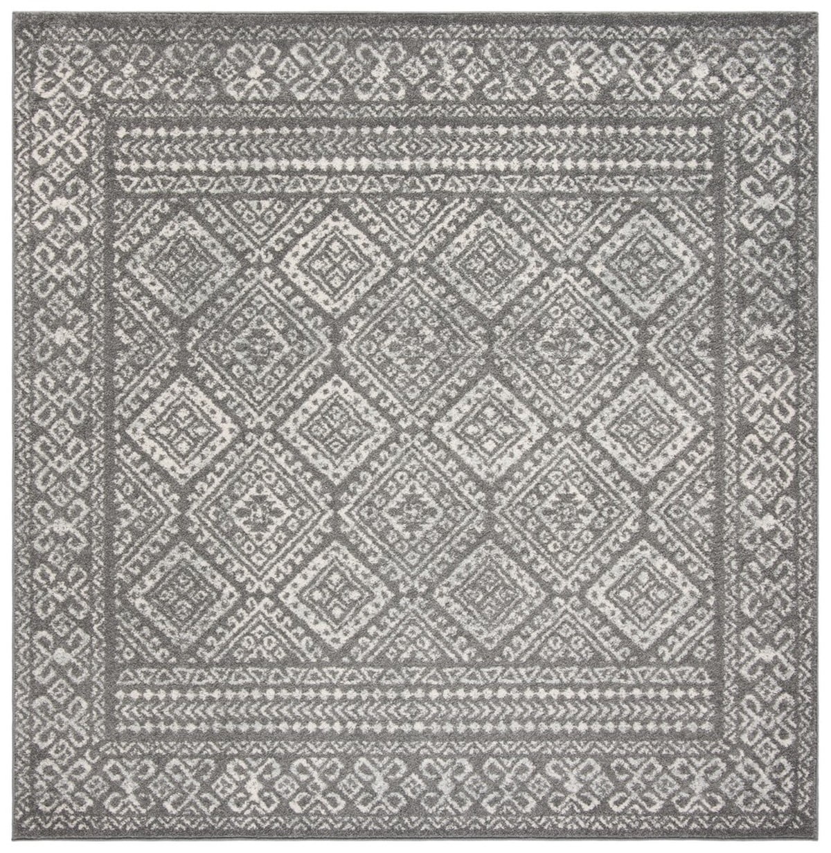 Gray Square Hand-Knotted Easy-Care Synthetic Area Rug, 5'x5'