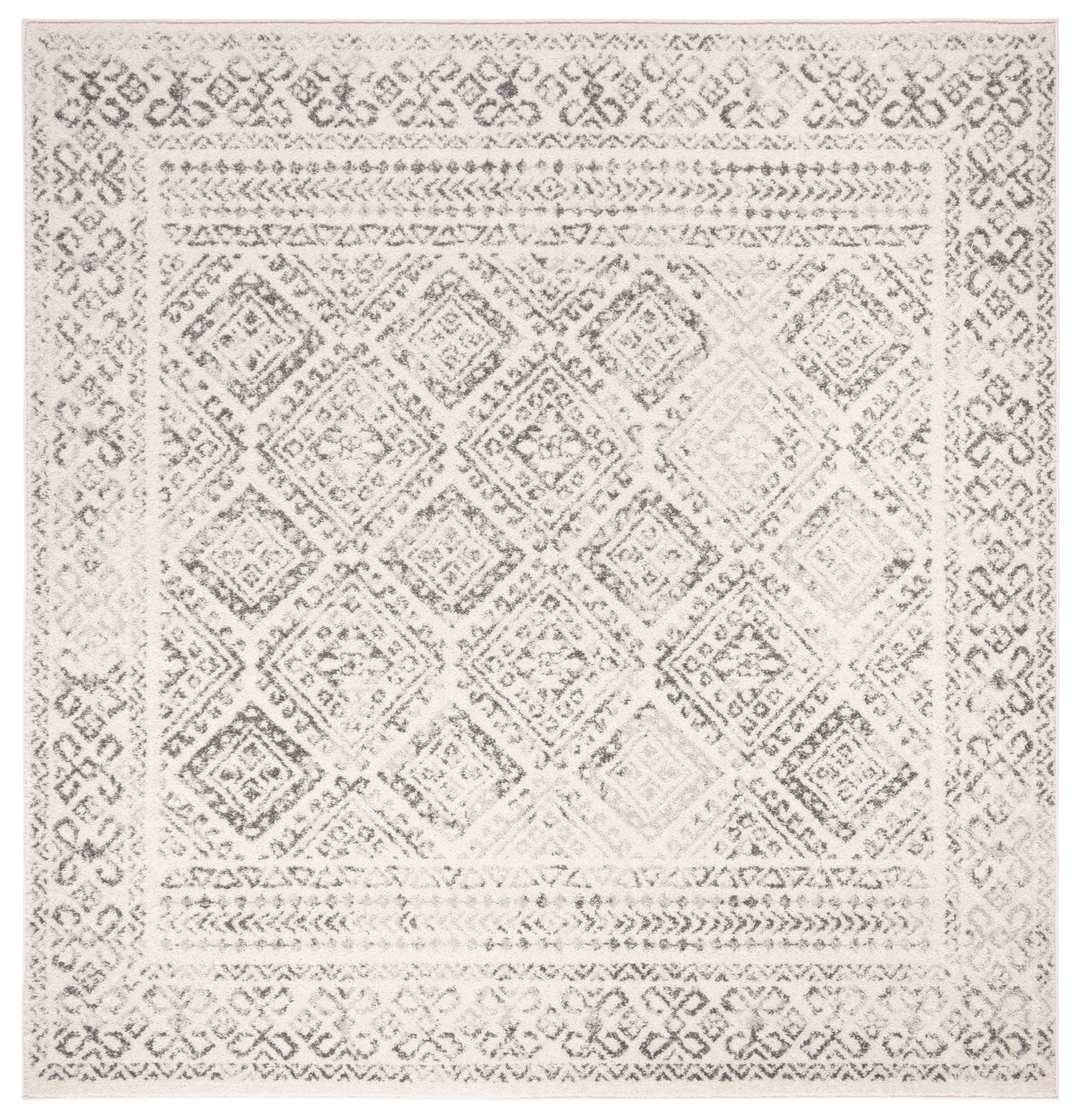 Ivory and Grey Hand-knotted Square Synthetic Rug, 5' x 5'