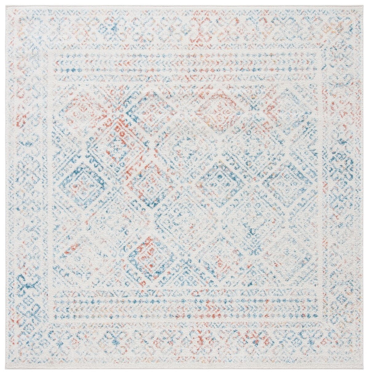 Ivory and Terracotta 5' Square Hand-Knotted Boho-Chic Area Rug