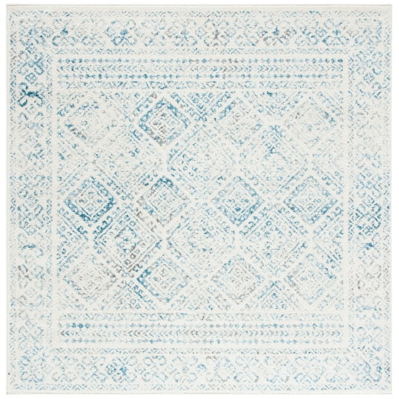 SAFAVIEH Tulum Ophelia Bordered Geometric Area Rug, 5' x 5' Square, Ivory/Turquoise