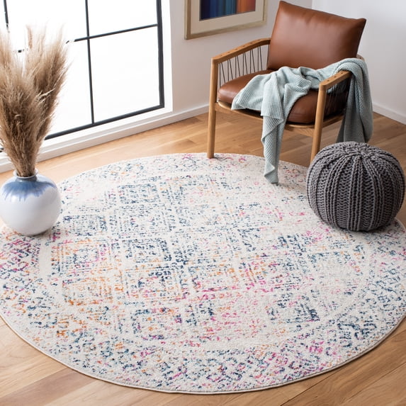 Safavieh Tulum Ophelia Oriental Area Rug, Ivory/Dark Blue, 6'7" x 6'7" Round