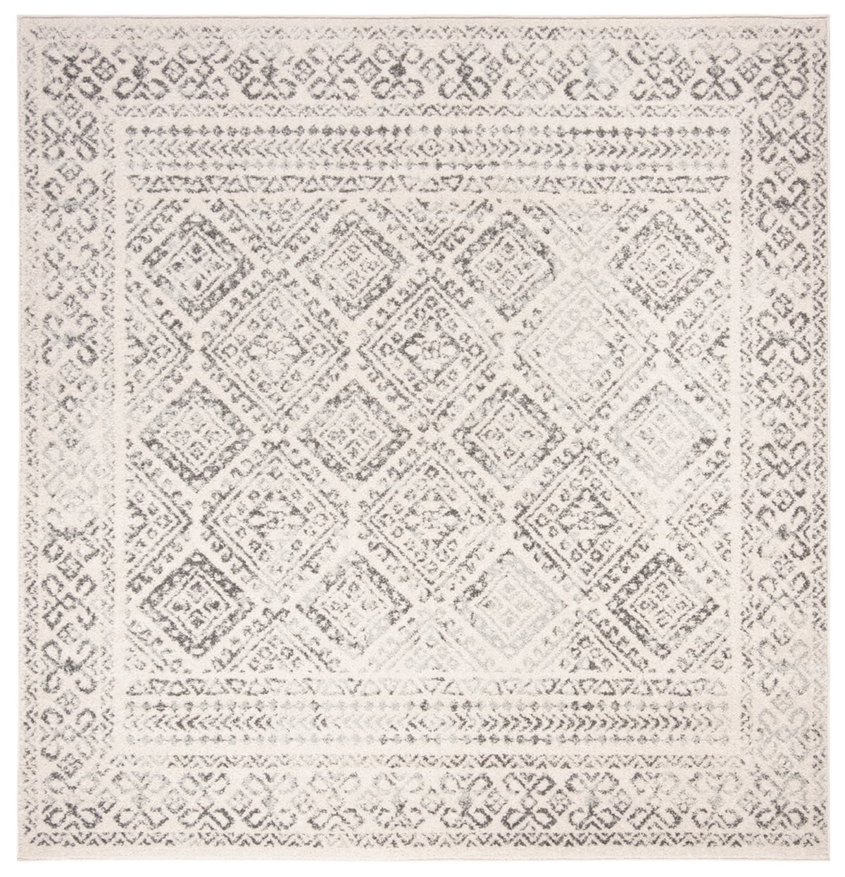 Ivory and Grey 8' Square Hand-Knotted Synthetic Area Rug