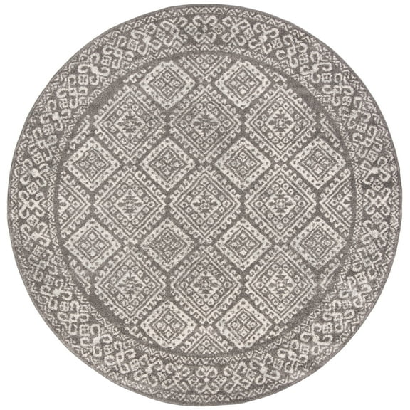 SAFAVIEH Tulum Ophelia Bordered Geometric Area Rug, 9' x 9' Round, Dark Grey/Ivory